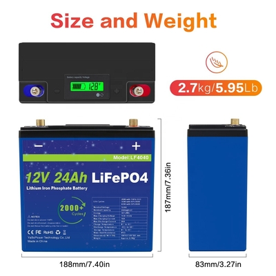 Pacco batteria 24Ah 12v Lifepo4 con notevole capacità Deep Cycle