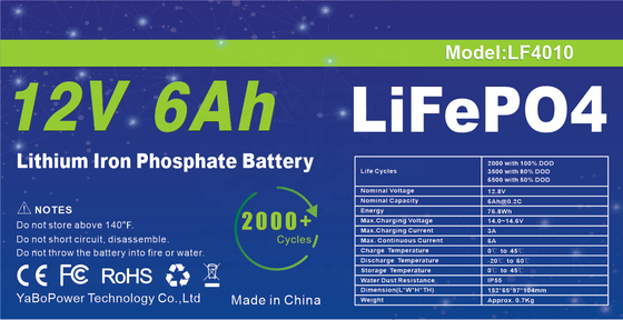 Batteria Smart BMS 12v 6ah Lifepo4 Ciclo profondo 2000 cicli